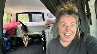 Van Bed Build Carpet Installation and a mini tour Van Life in a Ford e350 [upl. by Llertnov]