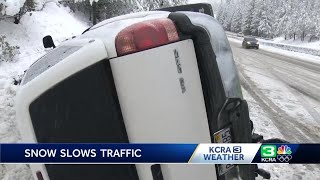 Sierra snow leads to spinouts crashes on I80 [upl. by Naelopan]