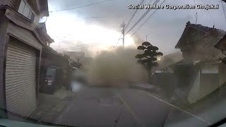 Dashcam video of strong Japan earthquake in January tsunami [upl. by Ranna]