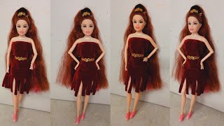 No Sew No Glue Doll Dress । DIY Doll Dress Making Ideas । Handmade Barbie Dress । Barbie Craft Ideas [upl. by Okikuy]