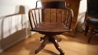 Antique Oak Captains Desk Chair Swivel amp Height amp Tilt Adjustable [upl. by Enilamme681]