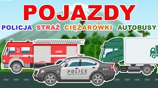 Samochody bajka dla dzieci  Policja  Straż pożarna  Ciężarówka  Autobus  KIDSOLANDIA TV [upl. by Ellenaj]