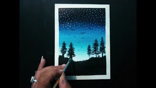 easy painting for beginners Night sky  step by step landscape painting tutorial [upl. by Bronwyn]