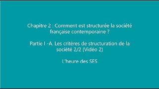 Chapitre 2  Intro  Partie I  A Les critères de structuration de la société 22 Vidéo 2 [upl. by Nennahs]