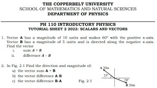 vectors and Scalers Vector addition and subtraction CopperbeltUniversity physics Phy110 [upl. by Crescin]