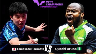 ARUNAs BACK Tomokazu Harimoto vs Quadri Aruna  WTT Champions Frankfurt 2024 [upl. by Holcomb69]