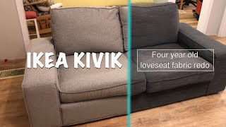 4Year Review Reupholstering My IKEA Kivik Loveseat with New Fabric [upl. by Amlus]