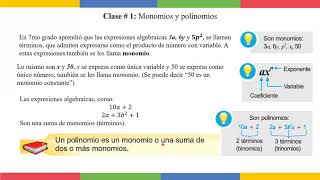 Clase 1 Monomios y Polinomios Octavo grado [upl. by Jaban]