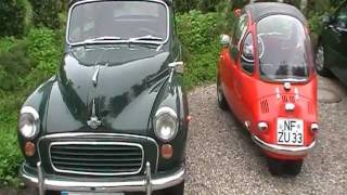 Oldtimer Kleinwagen Heinkel Kabine Trojan und Morris Rollermobil [upl. by Christye]