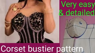 How to PROPERLY draft a corset bustier pattern step by step very easy method well detailed [upl. by Noraed]