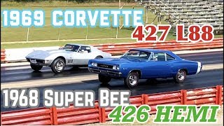 1969 Corvette 427 L88 vs 1968 Dodge Super Bee 426 Hemi  Pure Stock Drag Race [upl. by Aniretac]