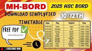 class 12th10th hsc bords 2025 timetable download  simple timetable pdf download hsc bord class12 [upl. by Nhoj]