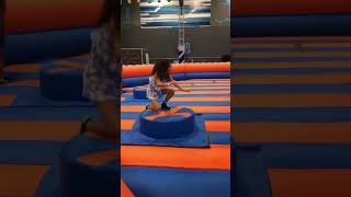 Wipe out on the wipeout indoor play indoor trampoline park trampoline [upl. by Enyad]