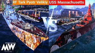 Rf Tark Pyotr Velikiy vs USS Massachusetts best ships close range fight  Modern Warships [upl. by Quiteria]