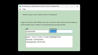 ZahlenUmrechner in Binär Dezimal Hexadezimal  Programm für Windows [upl. by Artemas]