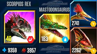 SCORPIOS REX VS MASTODONSAURUS 1V3 BATTLE VIP JURASSIC WORLD THE GAME [upl. by Gettings]