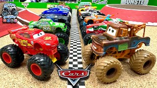 Toy Diecast Monster Truck Racing Tournament  16 Disney CARS Custom Monster Trucks amp Only 1 WINNER [upl. by Atekram]