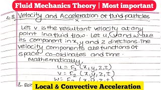 Velocity and acceleration of fluid Particles  Fluid Mechanics  local amp Convective Acceleration [upl. by Oah]