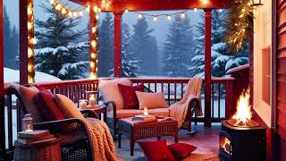 Cozy Winter Porch with Gentle Snowfall and Relaxing Fireplace Sounds  1hour [upl. by Chaffinch]