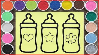 Sand painting 3 milk bottle so cute how to painting with color sand Chim Xinh channel [upl. by Clim106]