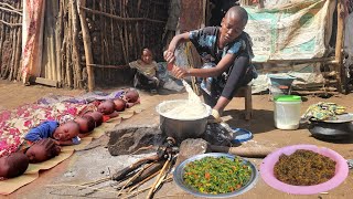 Early Morning Routine of Desert women  cooking traditional breakfast  Africa Village Life [upl. by Alyar]