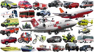 Emergency Vehicles  Rescue Trucks Name and Sounds  Police Car Fire Truck Ambulance Cars Trucks [upl. by Yhtac]