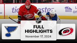 NHL Highlights  Blues vs Hurricanes  November 17 2024 [upl. by Eddina]