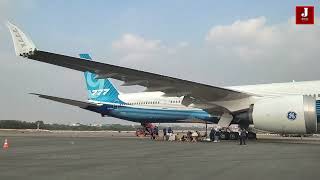 Boeing 777x A closeup of the engine landing gear and wing WingsIndia2024 Part 1 [upl. by Romito]