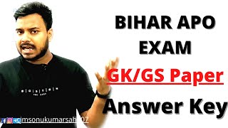 Bihar Apo Exam 202021 GKGS Paper  Answer Key  SETA [upl. by Summer610]