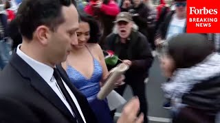 ProPalestinian Demonstrators Confront Arriving Guests To White House Correspondents Dinner [upl. by Yenruoc137]