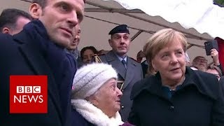 Old lady mistakes Chancellor Merkel for Macrons wife  BBC News [upl. by Slosberg]