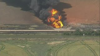 Massive fire happening at Texas oil field due to ruptured pipeline [upl. by Nimajnab]