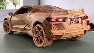 Wood Carving  2020 Chevrolet Corvette C8  Woodworking Art [upl. by Landahl594]