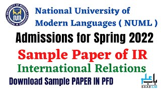 NUML Sample Paper of International Relations  Department of IR  Total Marks Time Allowed Details [upl. by Sandberg]