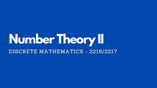 Lecture42Number TheoryII [upl. by Omolhs]