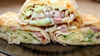 Рулет из лаваша с копченой курицей и сыром Рецепт лаваша с курицей колбасным сыром и огурцами [upl. by Kraus]