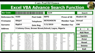 How to Create Advanced Search Function and Add Data Delete Update in Excel Using VBAFull Tutorial [upl. by Aneerehs]