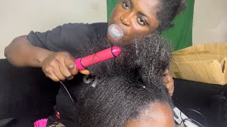 Asmr✨Hot Straightning my sisters hair with Shea butter and straightener plus gum cracking [upl. by Homerus]