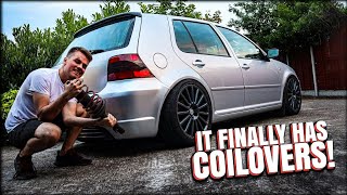 INSTALLING COILOVERS ON THE MK4 GOLF [upl. by Nnylamme465]