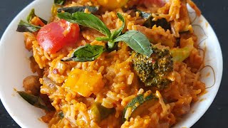 Thai Rice Recipe  Rice cooked in Vegan Thai curry Base  One Pot Thai Meal  Sudhas Veg Recipes [upl. by Clarkin670]