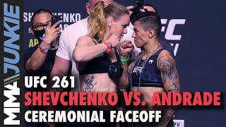 Valentina Shevchenko vs Jessica Andrade final faceoff  UFC 261 ceremonial weighins [upl. by Eiddam]