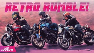 RETRO RUMBLE Kawasaki Z900RS vs Triumph Speed Twin vs Yamaha XSR900 [upl. by Ithnan]