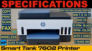 HP Smart Tank 7602 Printer Specifications Review Best For High Volume Printing [upl. by Guzel]