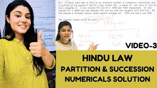 Questions on Hindu Law Partition amp Succession Class3  Hindu Succession Act Numericals Solution [upl. by Haidej164]