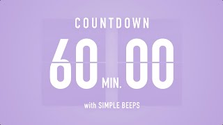 60 Min  1 Hour  Countdown Flip Clock Timer  Simple Beeps 🫐 🔔 [upl. by Ikir]