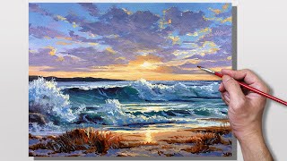 Acrylic Painting Seashore Sunset [upl. by Harman773]