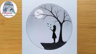 How to draw a girl with Butterfly in Moonlight for beginners  Pencil sketch  Art Video [upl. by Toile]