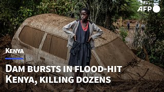 Scenes of damage after dam bursts in floodhit Kenya killing dozens  AFP [upl. by Atel]