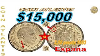 moneda de 25 pesetas 1953 de Franco España val 15000 [upl. by Zetana948]