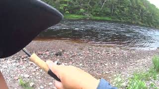 Fly fishing Atlantic salmon Cheticamp river Cape Breton Nova Scotia 20230724 [upl. by Aicilaana]